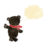 cartoon waving teddy black bear with thought bubble