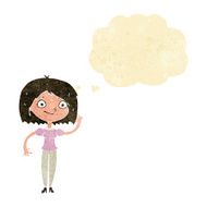 cartoon woman waving with thought bubble N50