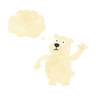 cartoon waving polar bear with thought bubble N5