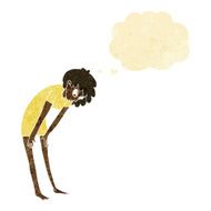 cartoon woman looking at her feet with thought bubble N2