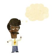 cartoon man with mustache explaining thought bubble