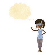 cartoon woman wearing spectacles with thought bubble N7