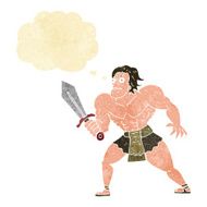 cartoon fantasy hero man with thought bubble