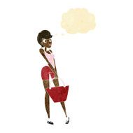 cartoon attractive woman shopping with thought bubble