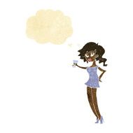 cartoon woman at party with thought bubble N2