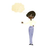 cartoon woman waving with thought bubble N51