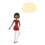 cartoon woman in dress with thought bubble N5