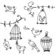 set of cute birds and branches trees N2