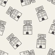 hotel doodle drawing seamless pattern background N2