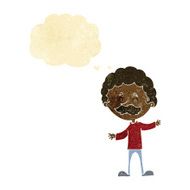 cartoon happy man with mustache thought bubble