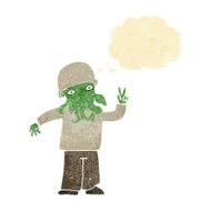 cartoon cool alien with thought bubble