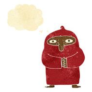cartoon monk in robe with thought bubble