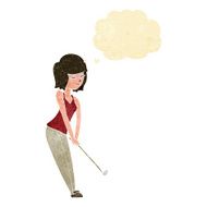 cartoon woman playing golf with thought bubble N4