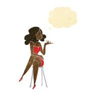 cartoon woman sitting on bar stool with thought bubble N3