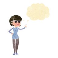 cartoon woman wearing spectacles with thought bubble N8