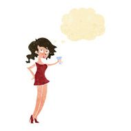 cartoon woman at party with thought bubble N3