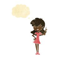 cartoon girl making point with thought bubble