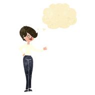 cartoon woman waving with thought bubble N52