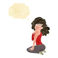 cartoon woman posing with thought bubble