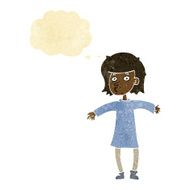 cartoon nervous woman with thought bubble N2