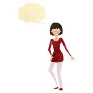 cartoon woman in dress with thought bubble N6