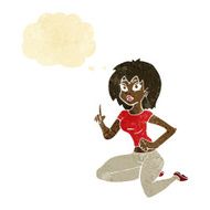 cartoon sitting woman with idea thought bubble