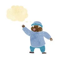 cartoon man in hat waving with thought bubble N2