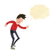 cartoon happy man dancing with thought bubble N5