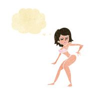cartoon woman in bikini with thought bubble N5