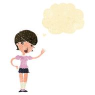 cartoon girl waving with thought bubble N6