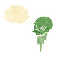 gross halloween skull cartoon with thought bubble