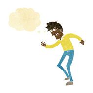 cartoon happy man dancing with thought bubble N6