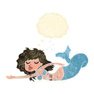 cartoon mermaid covered in tattoos with thought bubble