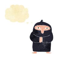 cartoon monk in robe with thought bubble N2