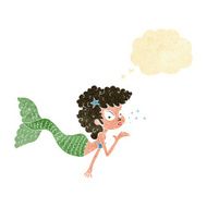cartoon mermaid blowing kiss with thought bubble