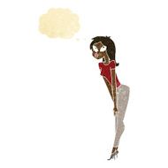 cartoon attractive girl with thought bubble