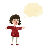cartoon nervous woman with thought bubble N3