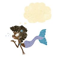 cartoon mermaid blowing kiss with thought bubble N2