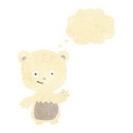 cartoon little polar bear waving with thought bubble