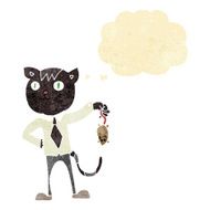 cartoon business cat with dead mouse thought bubble