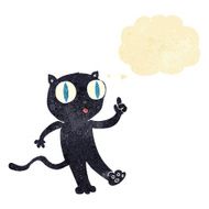 cartoon black cat with idea thought bubble