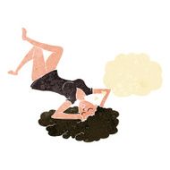 cartoon woman lying on floor with thought bubble N3