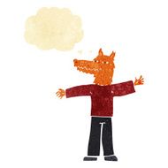 cartoon happy fox man with thought bubble N2