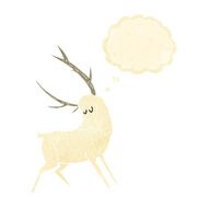 cartoon white stag with thought bubble