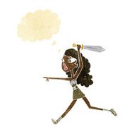 cartoon girl with sword thought bubble