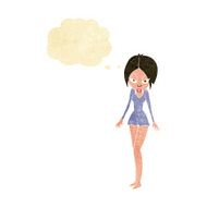 cartoon woman in short dress with thought bubble N2