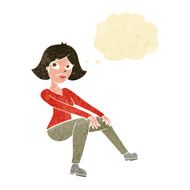 cartoon happy woman sitting with thought bubble N3