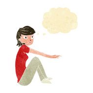 cartoon pretty girl sitting with thought bubble
