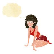 cartoon woman in sexy pose with thought bubble
