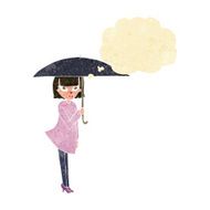 cartoon woman with umbrella thought bubble